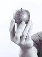 small apple in his hand