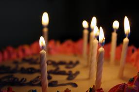 burning candles on the cake