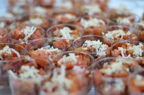 delicious snack with rice in a glass