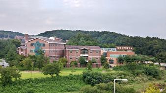 Beautiful and colorful Baptist University in Daejeon, Korea, among the colorful plants