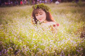 Girl Beautiful Flower Garden