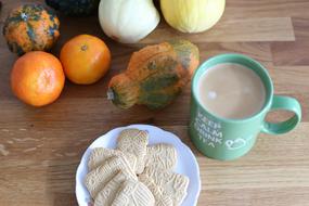 coffee with milk and snacks