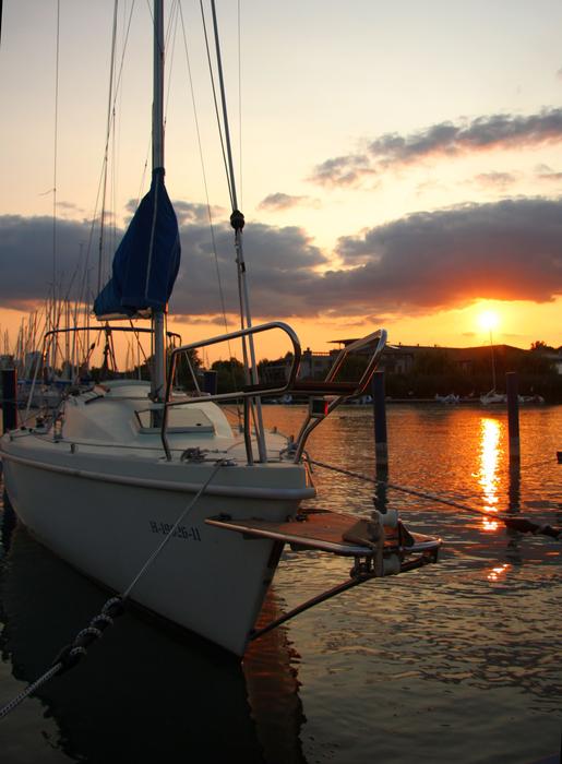 Sunset over Lake Balaton harbour