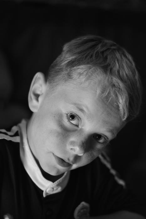 black and white, studious boy