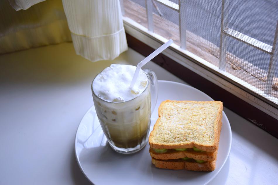 hot sandwich and coffee