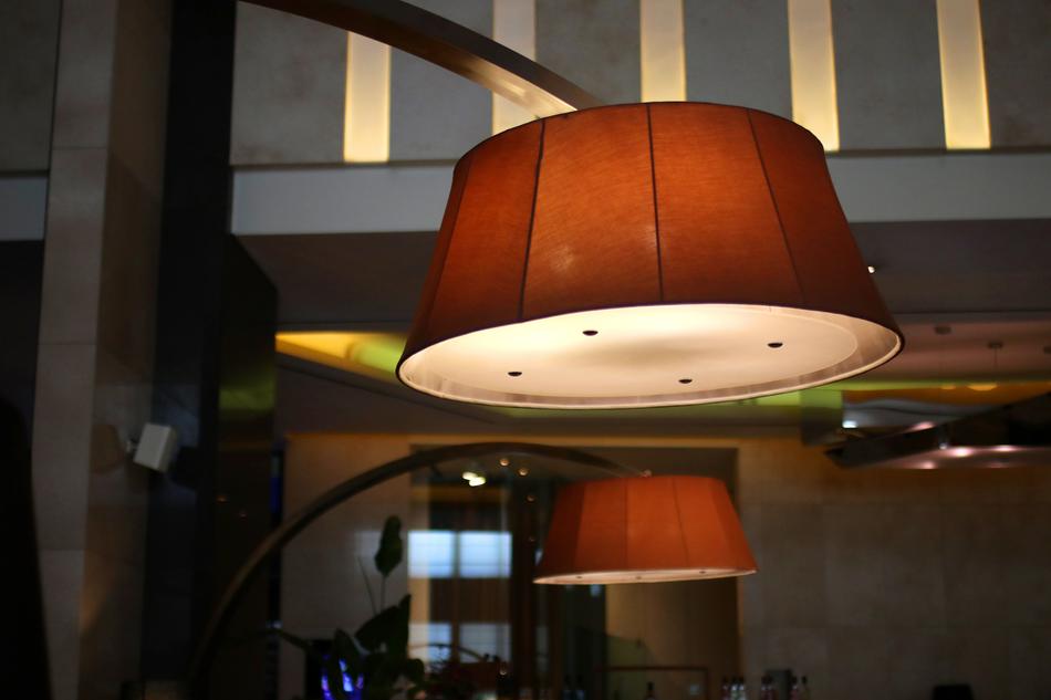 a burning lamp at night in a cafe