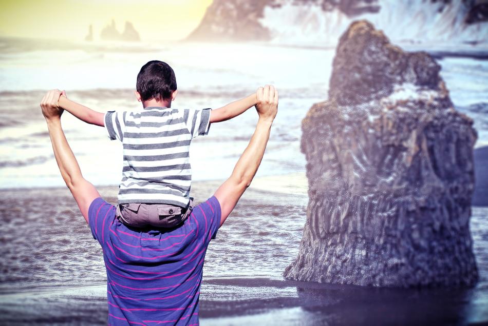 Man and Son on beach Scene