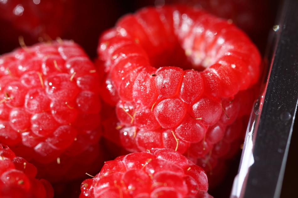 Close-up of the beautiful and ripe, pink and red raspberries