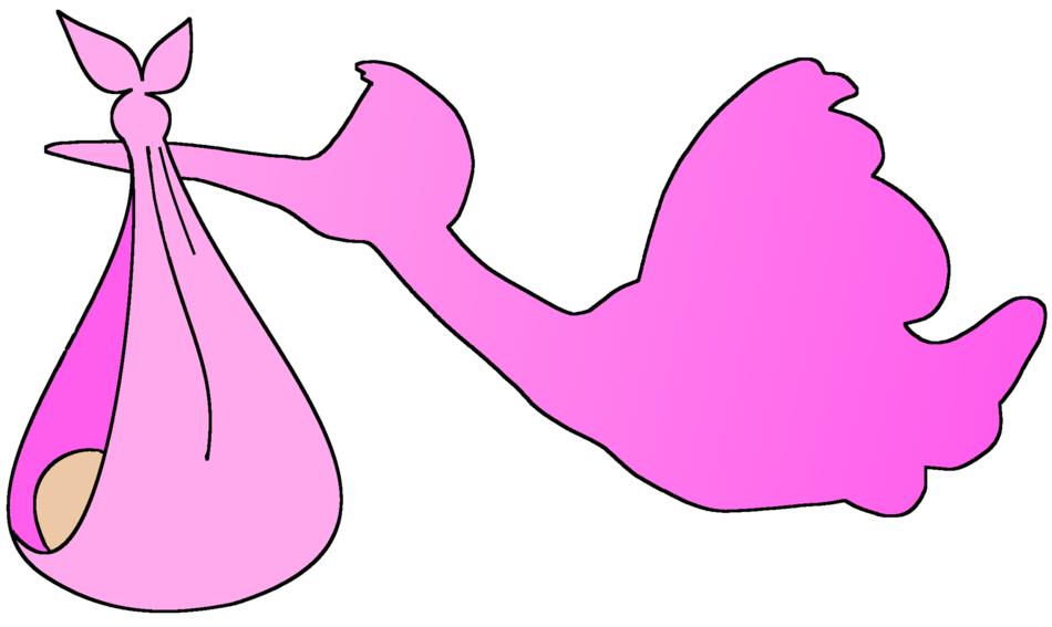 stork with baby pink silhouette