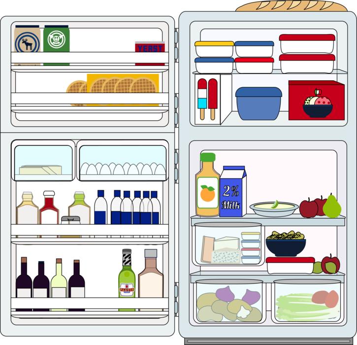 drawing of a refrigerator with food