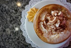 cream coffee with chocolate sprinkles