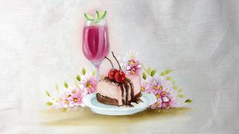 picture of a cream cake with a drink