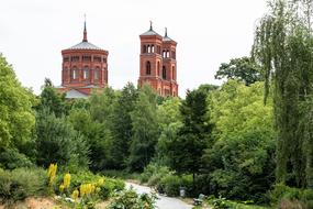 red castle among the trees