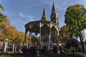 gazebo in a green park with trees