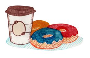 coffee cup with doughnuts painted on it