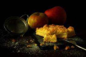 apple pie on black background