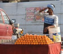 salesman drinks orange juice