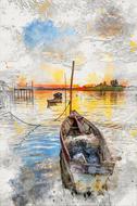 boat wooden cloud sunset water