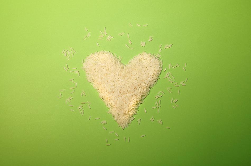 Rice grains on a green background