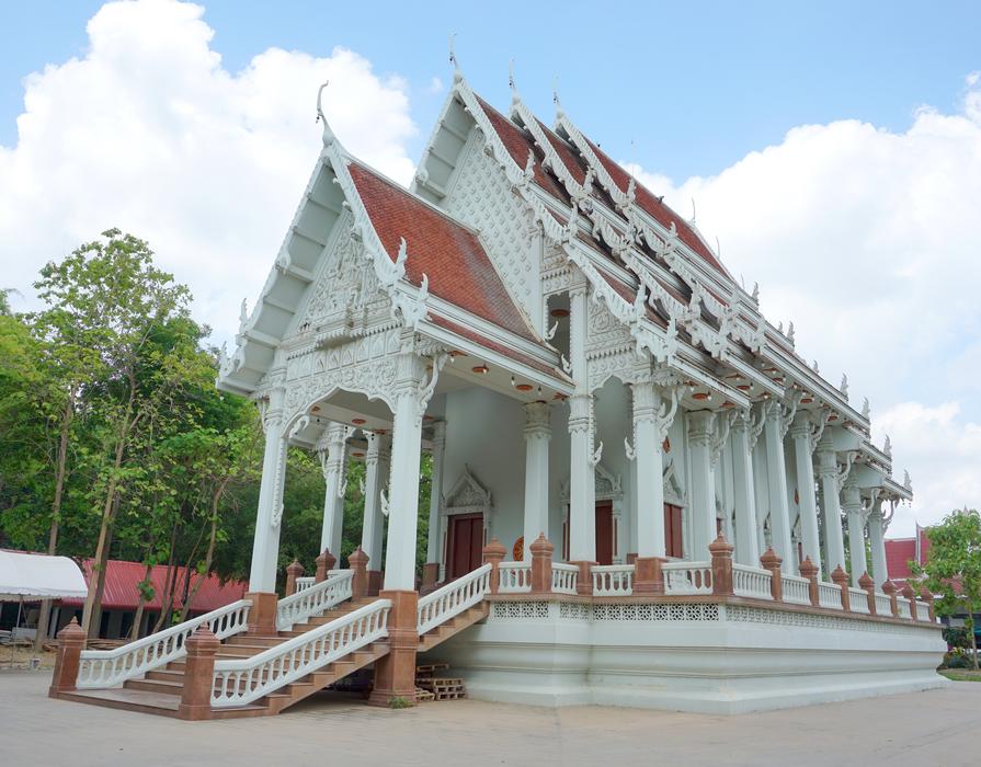 a beautiful white building stands
