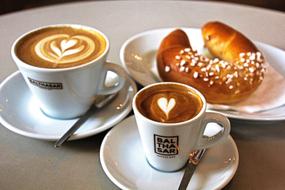 hot cappuccino with croissant
