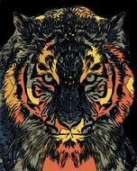 abstract drawing of a tiger on a black background