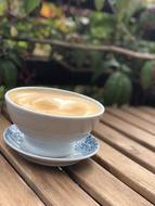delicious cappuccino on the garden table