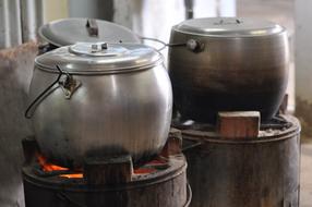 iron pots on the stove