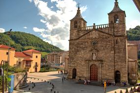 old church with hills