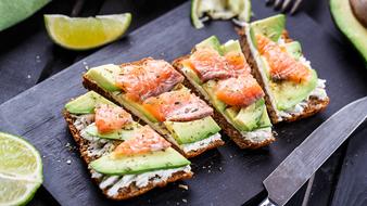Healthy snack with vegetables and salmon