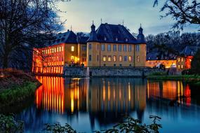 castle in bright street lights