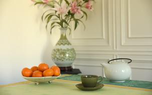 hot tea with oranges on the table