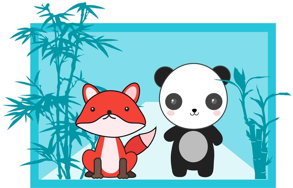 fox panda animal bamboo cute