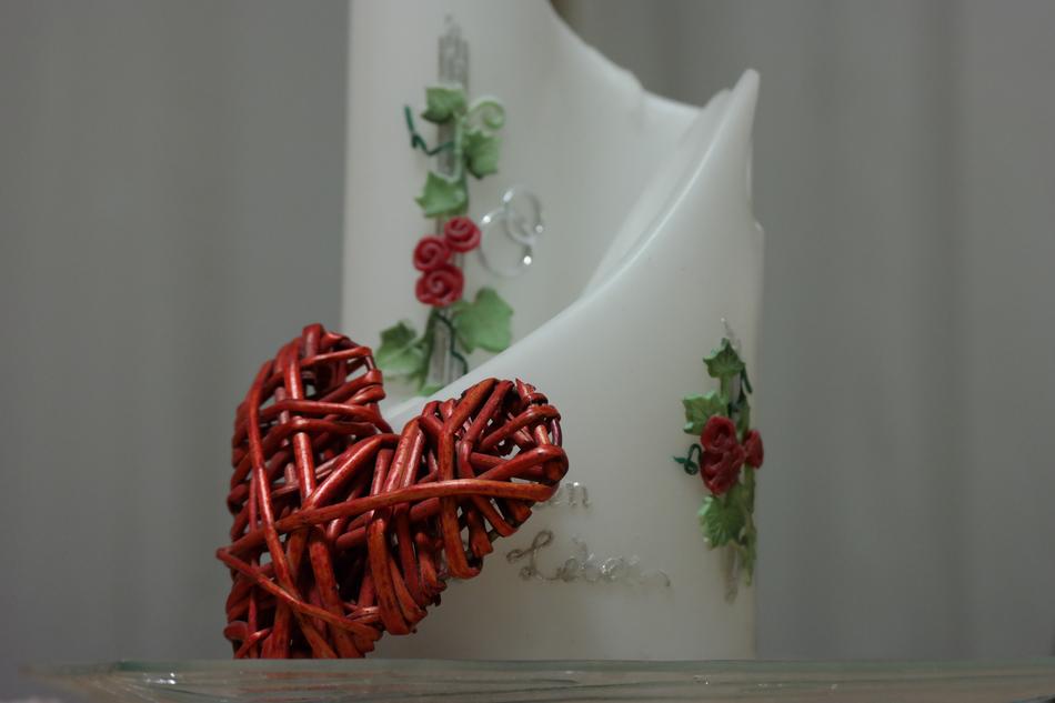 red heart candle colored