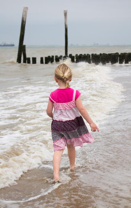 beach walk toddler girl sea