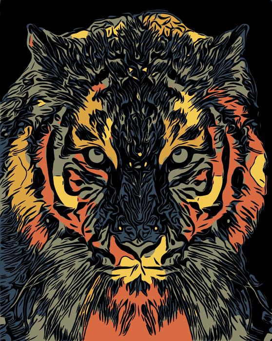abstract drawing of a tiger on a black background