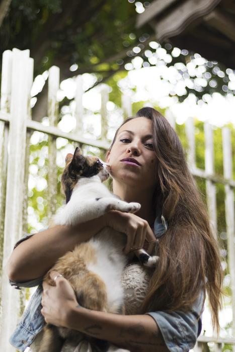 beautiful girl with a cat