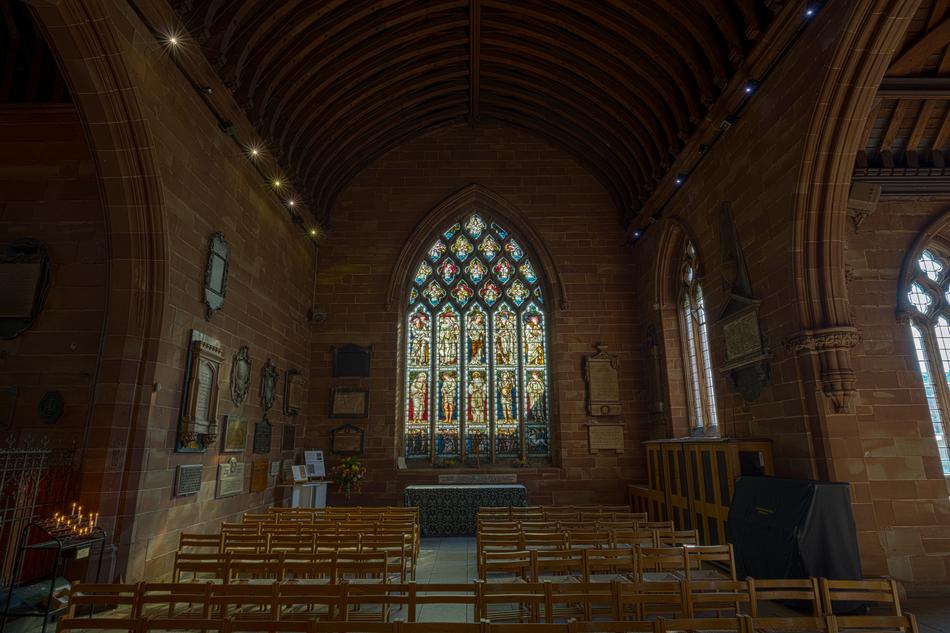 church hall with benches