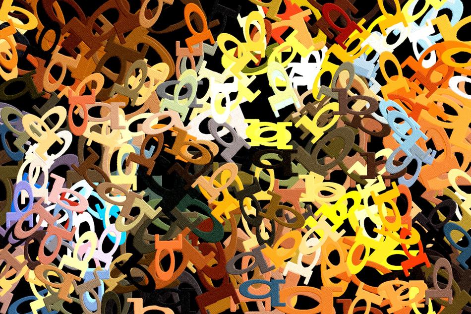 chaos of yellow-orange letters