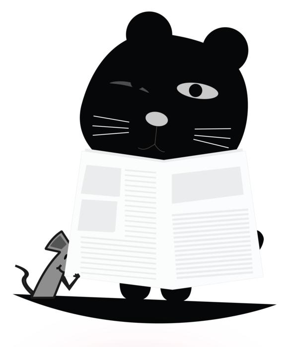 cat reading newspaper