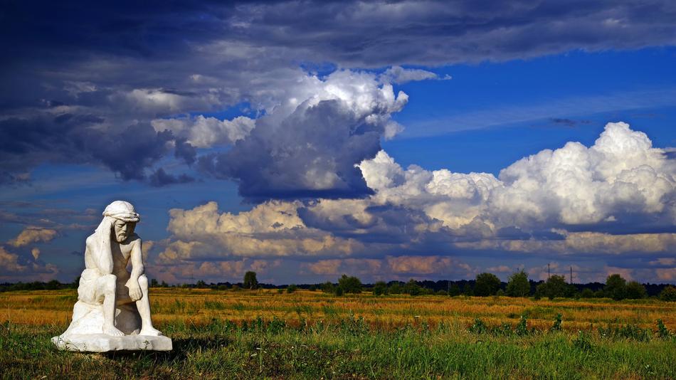 sculpture white in the field