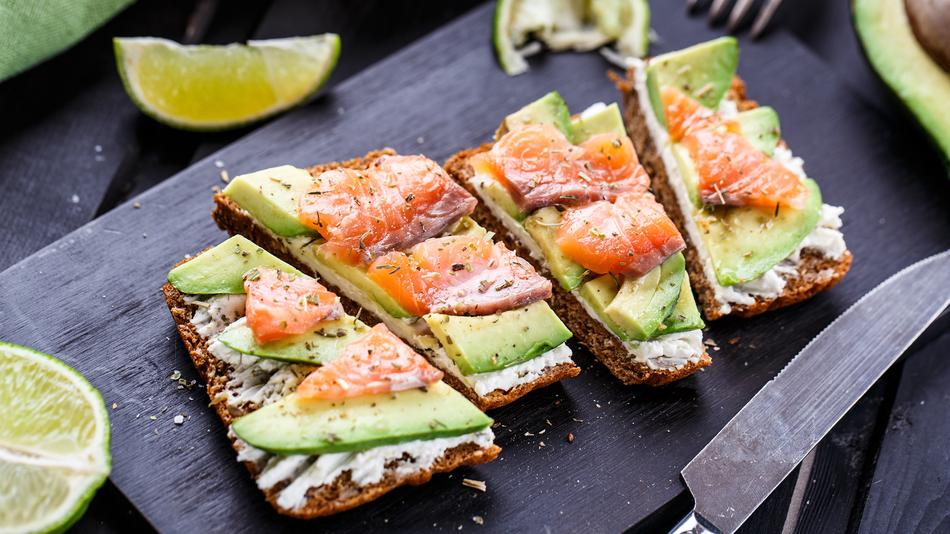 Healthy snack with vegetables and salmon