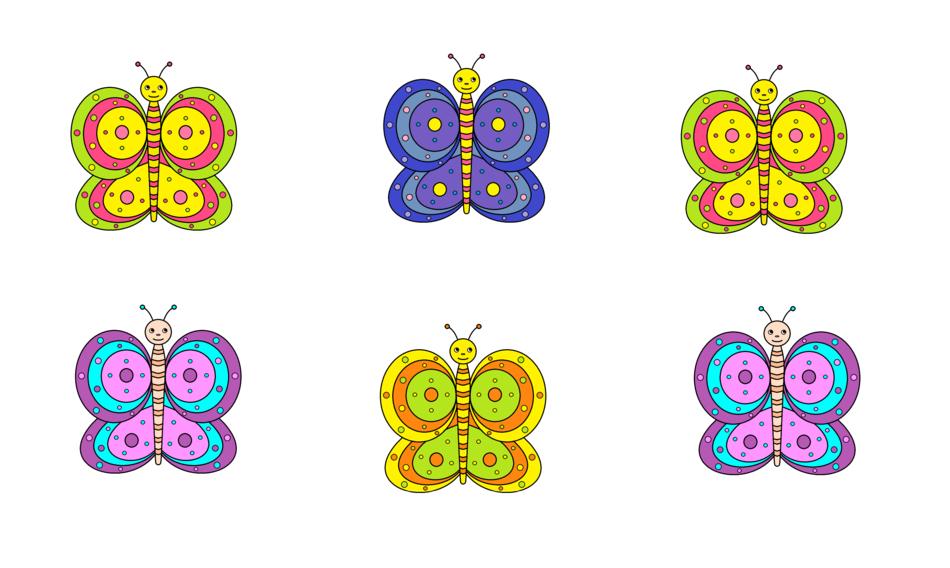yellow, blue and purple butterflies