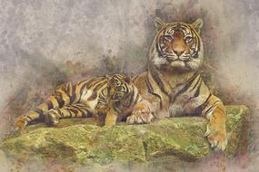 Tiger graffiti on a stone wall
