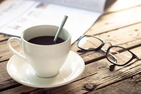 hot coffee and glasses on the table