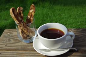 bitter coffee with snacks