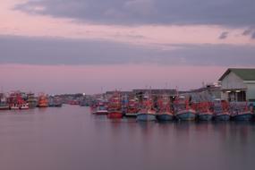 Sea Scape of Boats at Sunset