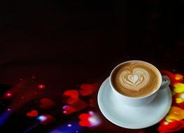 hot coffee on a colorful table