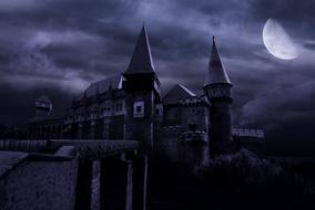 Gothic house under the moon