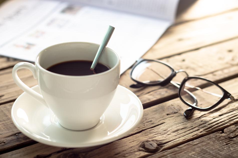 hot coffee and glasses on the table